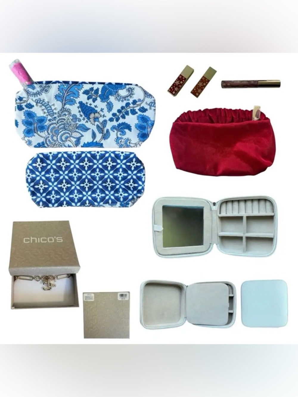 ✨ Estée Lauder Makeup Bags Bundle + Jewelry Organizer & Chico’s Necklace ✨